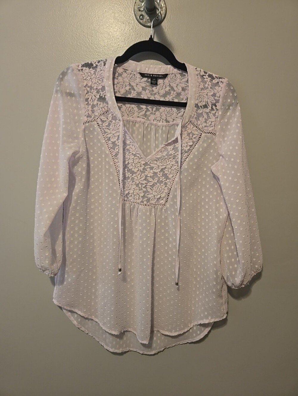 Zac & Rachel Swiss Dot Tie Nexk Top Blouse Sz. S  Lilac Lite Purple Boho Cottage